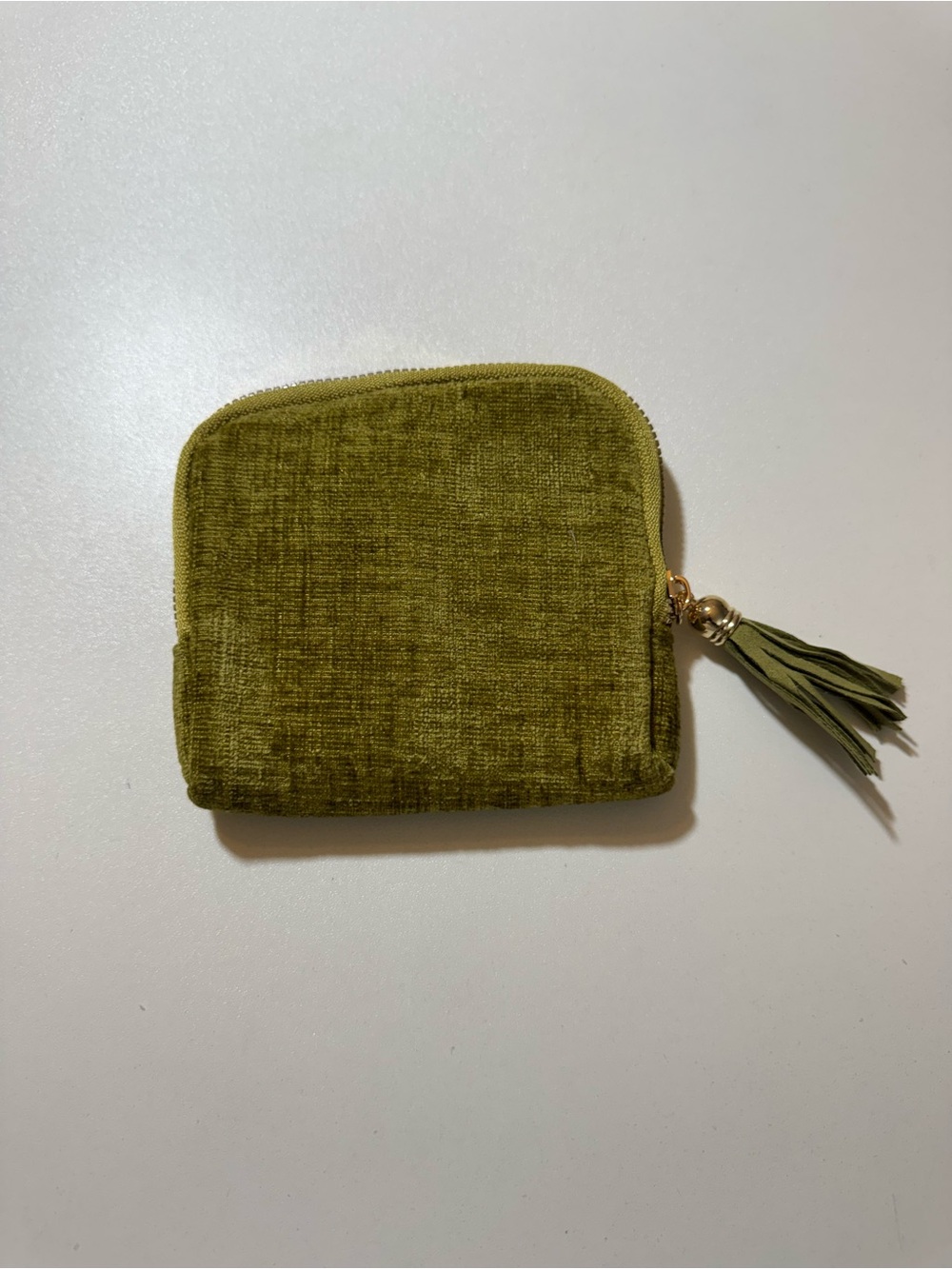 Olive Green Velvet Zip Wallet with Tassel